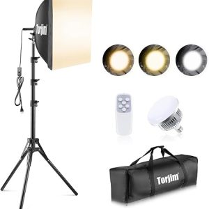 Torjim Softbox Photography Lighting Kit, 16'' x 16'' Professional Softbox Lighting Kit with 85W 3000-7500K LED Bulbs, Studio Lights for Photography/Video Recording/Live Streaming/Portraits Shooting