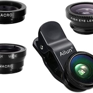 Phone Lens,by Ailun,3 in 1 Clip on 180 Degree Fish Eye Lens+0.65X Wide Angle+10X Macro Lens,Universal HD Camera Lens Kit for Mobile Phone,Cellphone,Smart Phone